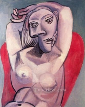 Rouge Lienzo - Femme dans un fauteuil rouge 1929 Cubismo